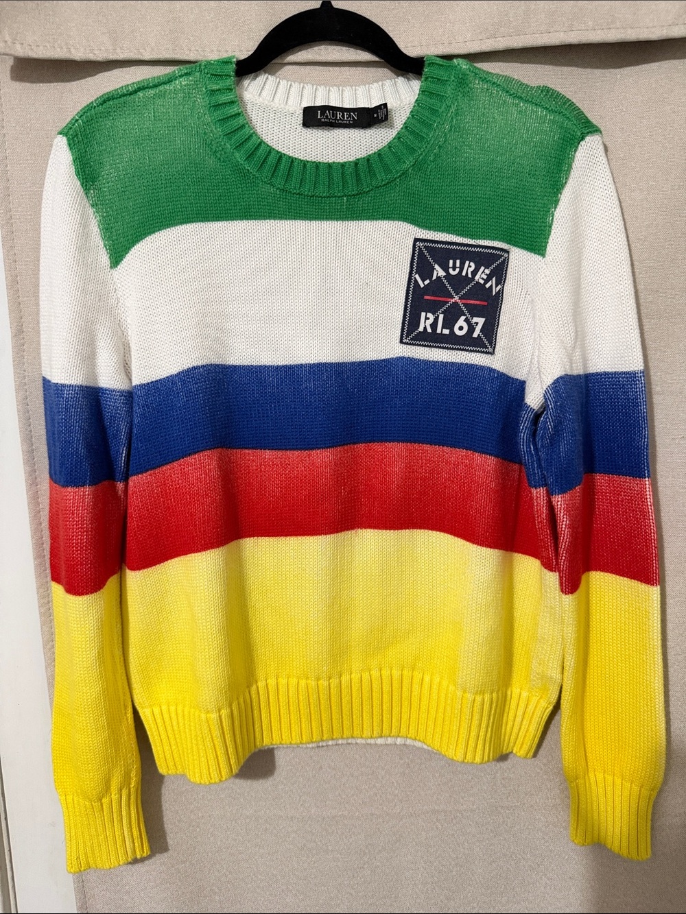 Lauren Ralph Lauren Bold Multi-Color Stripe Crewneck Sweater